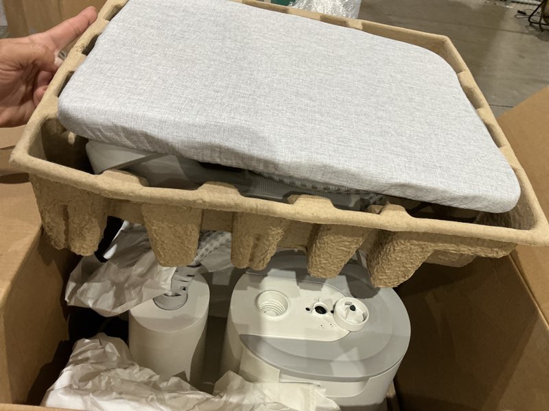 Condition photo showing As Is for rowenta steamer for clothes with ironing board, home steam, stainless steel full size steamer, 47.33oz water tank, hanger rack for clothes, compact, 1800 watts, white is3250