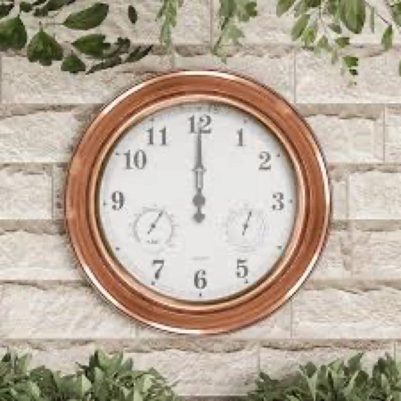 Outdoor Round Metal Wall Clock 18.5 Inches - Copper