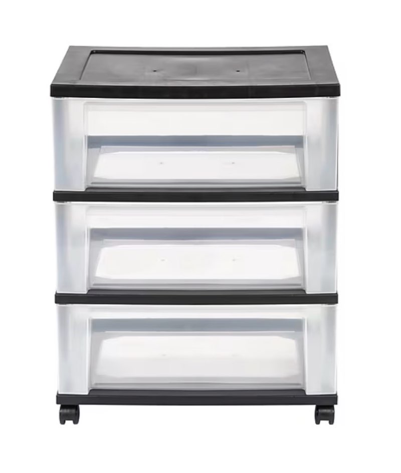 Iris 3 Drawer Wide Cart Black Storage Plastic