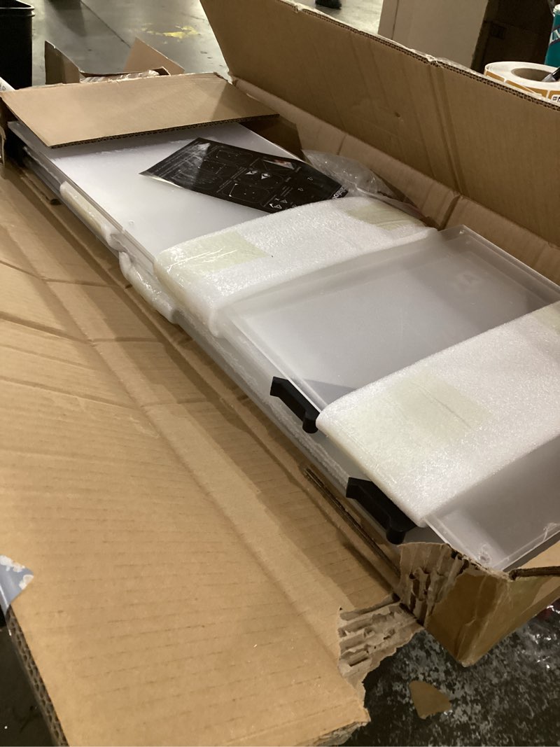 Condition photo showing Good Condition for vincidern 3pcs acrylic square pedestal stand for party, clear lucite display pedestal for flowers, sculptures, cake, wedding, events, art gallery, party decor 31.5*11.8''(l), 27.6*11.2''(m), 23.6*10.2''(s) 3pcs-acrylic