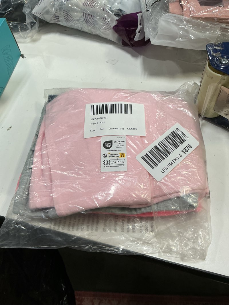 Condition photo showing New/Like New for Simple Joys by Carter's Baby Girls' 4-Pack Pant Coral Pink/Grey/Navy Dots/Pink 24 Months