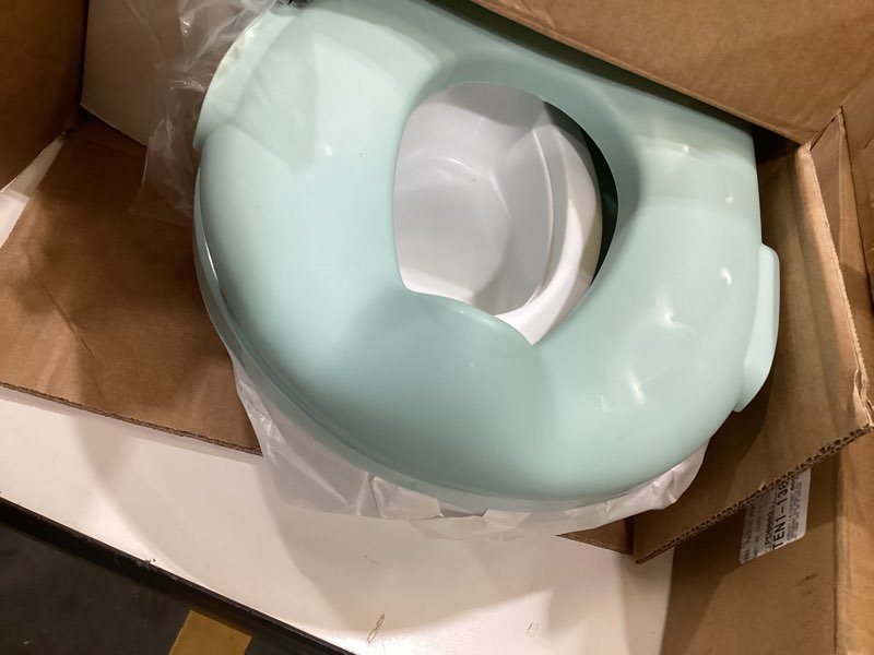 Condition photo showing As Is for ingenuity my size potty pro in green, infant potty training toilet, lifelike flushing sound, for ages 18 months, up to 50 pounds