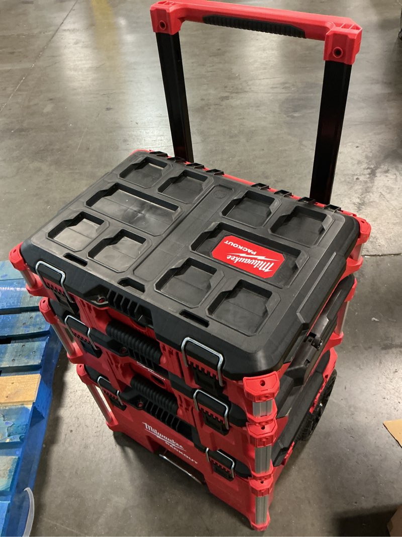 Condition photo showing Good Condition for milwaukee packout rolling modular stackable tool box storage system, red