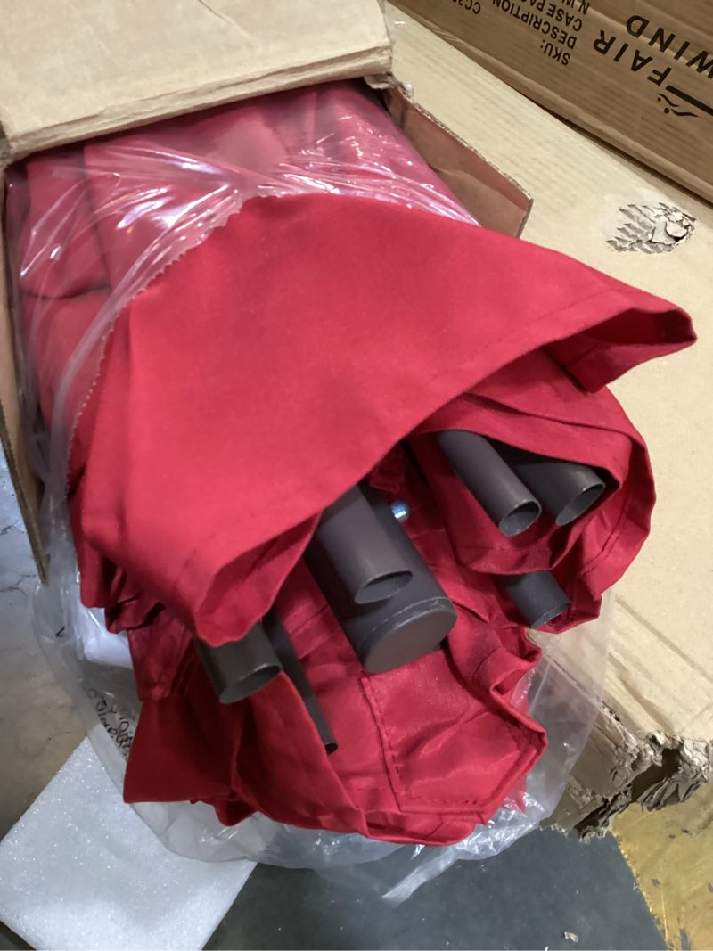 Condition photo showing As Is for jearey 10ft outdoor patio umbrella outdoor table umbrella with push button tilt and crank, market umbrella 8 sturdy ribs uv protection waterproof for pool, garden (wine red) 10ft wine red