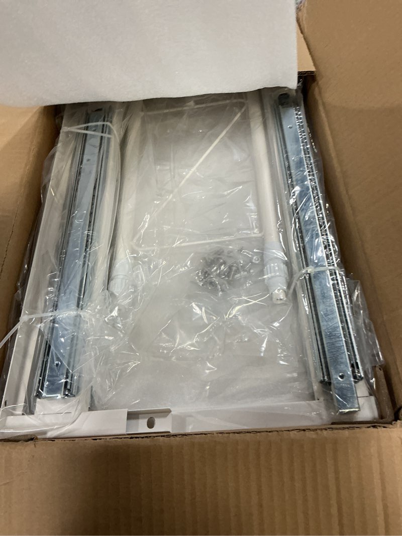 Condition photo showing Good Condition for 2 Tier Pull Out Cabinet Organizer, 21" Depth Cabinet Pull Out Shelves, Expandable 14”-20” W, Heavy-Duty Cabinet Drawers Slide Out for Kitchen Pots, Pans & Pantry Storage White 2 Tier-21"D x 14-20"W x 16"H