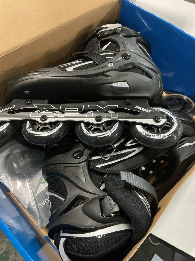 Condition photo showing As Is for 2PM SPORTS Vinal Girls Adjustable Flashing Inline Skates, All Wheels Light Up, Fun Illuminating Skates for Kids Men Adult Women and Boys Silver X-Large - Adult (9.5W-12W/8.5M-10.5M)