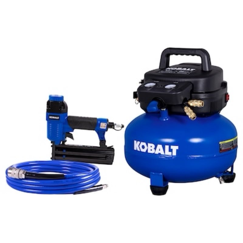 kobalt 6-gallon portable electric 150 psi pancake air compressor with accessories included