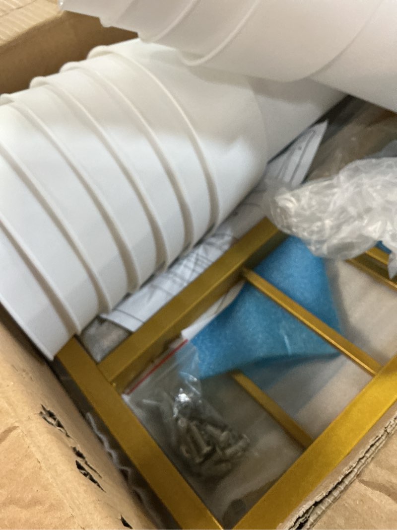 Condition photo showing As Is for PROLEE Flower Display Stand with 12 Buckets, Flower Cart 3 Layers, Flower Stand Metal with Wheels, Moving Florist Bouquet Shelf, Triangular Rack, Gold Gold 44"H x40"L x 20"W