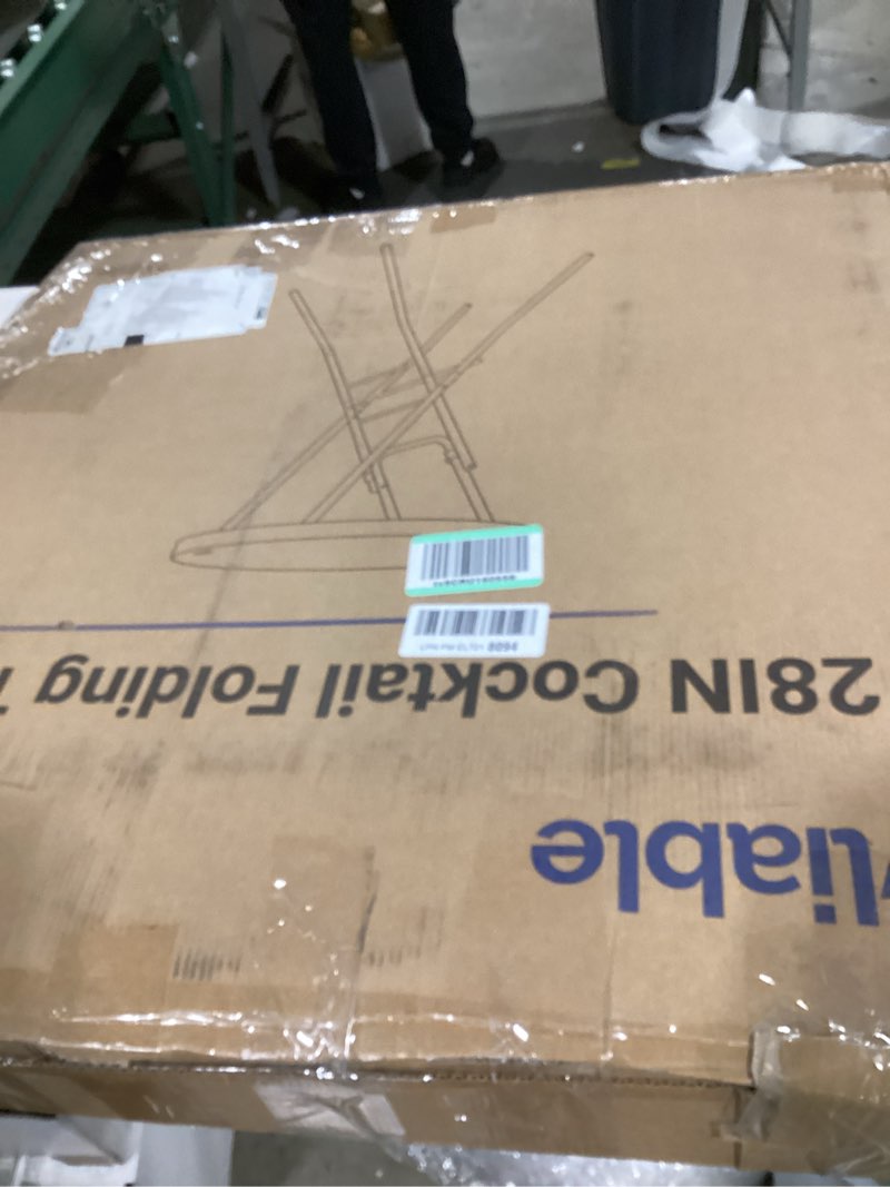 Condition photo showing Good Condition for 28in Cocktail Table White High Top Folding, Round Portable Bar Height Folding Table with Removable Legs, Indoor Outdoor Banquet for Parties, Commercial, Speech, School