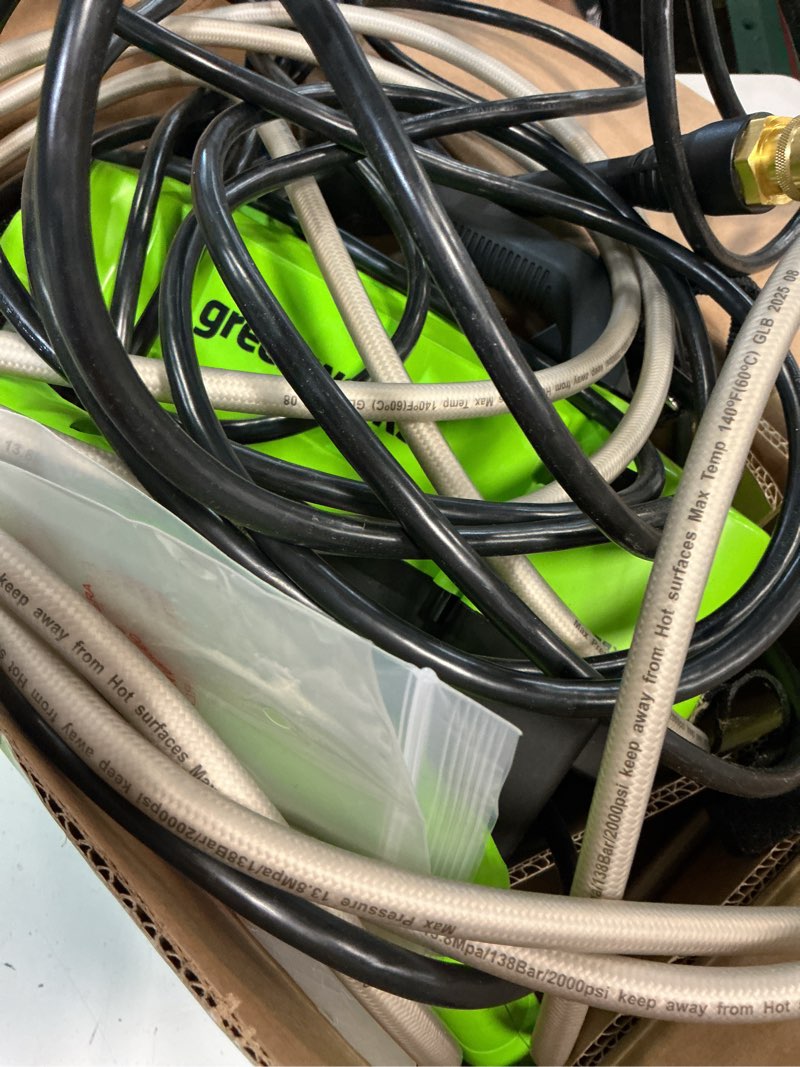 Condition photo showing As Is for greenworks 1800-psi 1.2-gpm cold water electric pressure washer with 2 spray tips