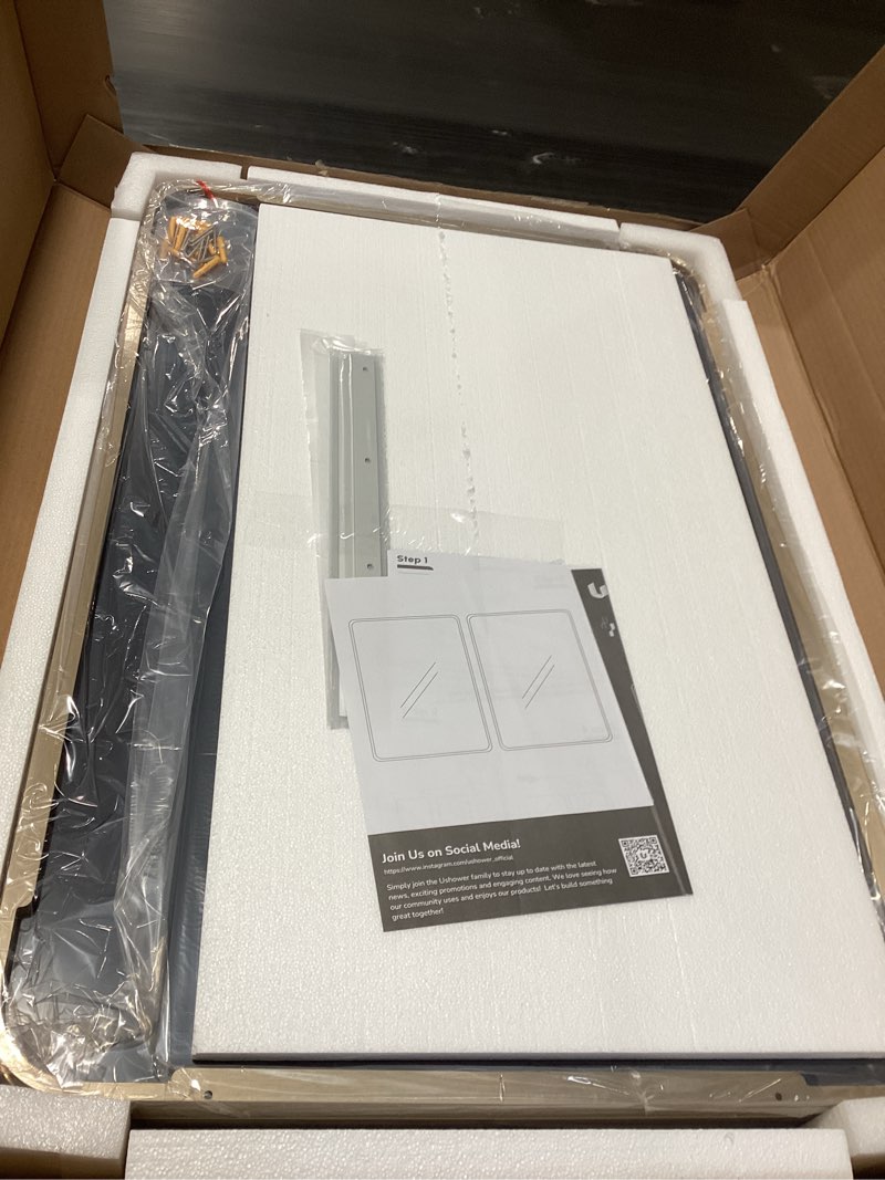 Condition photo showing New/Like New for USHOWER Gold Bathroom Mirrors 24"x36" 2 Pack, Brushed Gold Rectangle Mirrors for Over Sink, Rounded Corner, Aluminum Frame, Anti-Rust, Tempered Glass, Horizontal or Vertical Mounted Brushed Gold 24"Lx36"W-2pcs