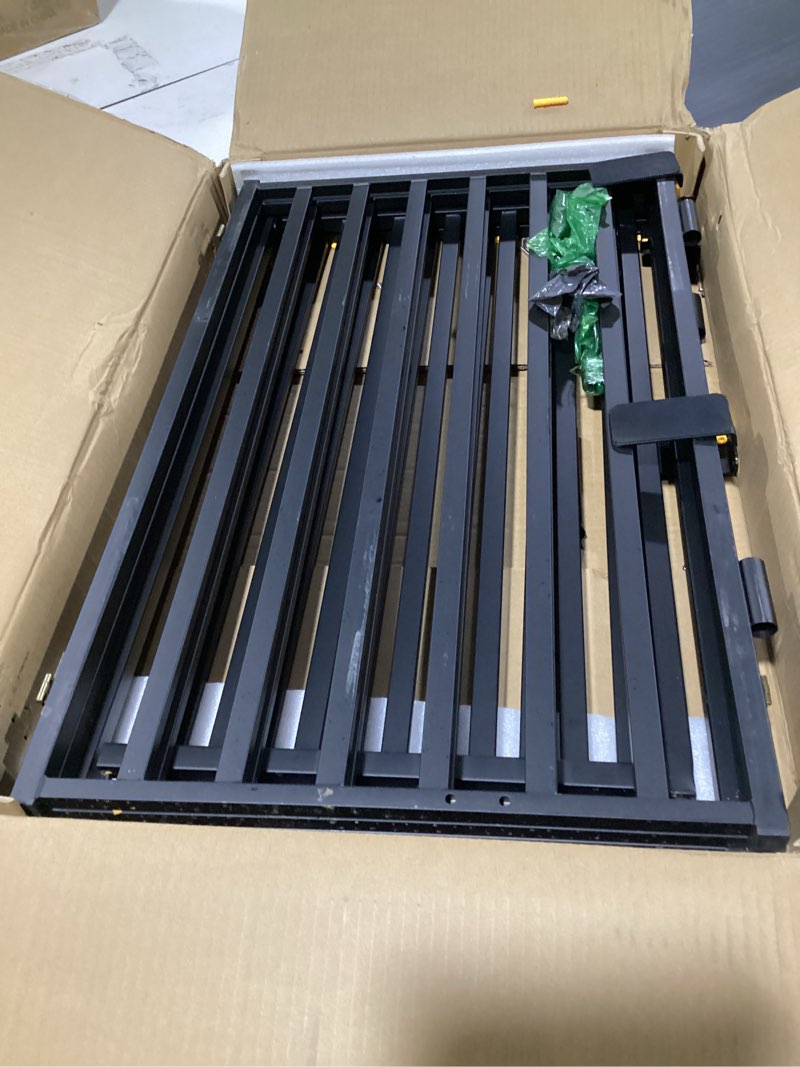 Condition photo showing Good Condition for free standing dog gate with door for indoor outdoor, portable dog fence foldable design, metal black 32" tall, expandable 4 panels use for front door, yard, stairs 32" 4 panels