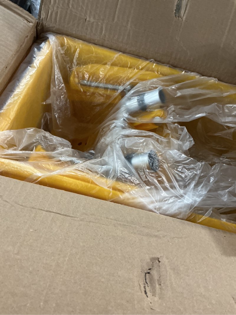 Condition photo showing New/Like New for mind reader 5.5 gal. yellow plastic mop bucket with wringer floor cleaning, handle, wheels, 16.25 in. l x 10.75 in. w x 24.5 in. h