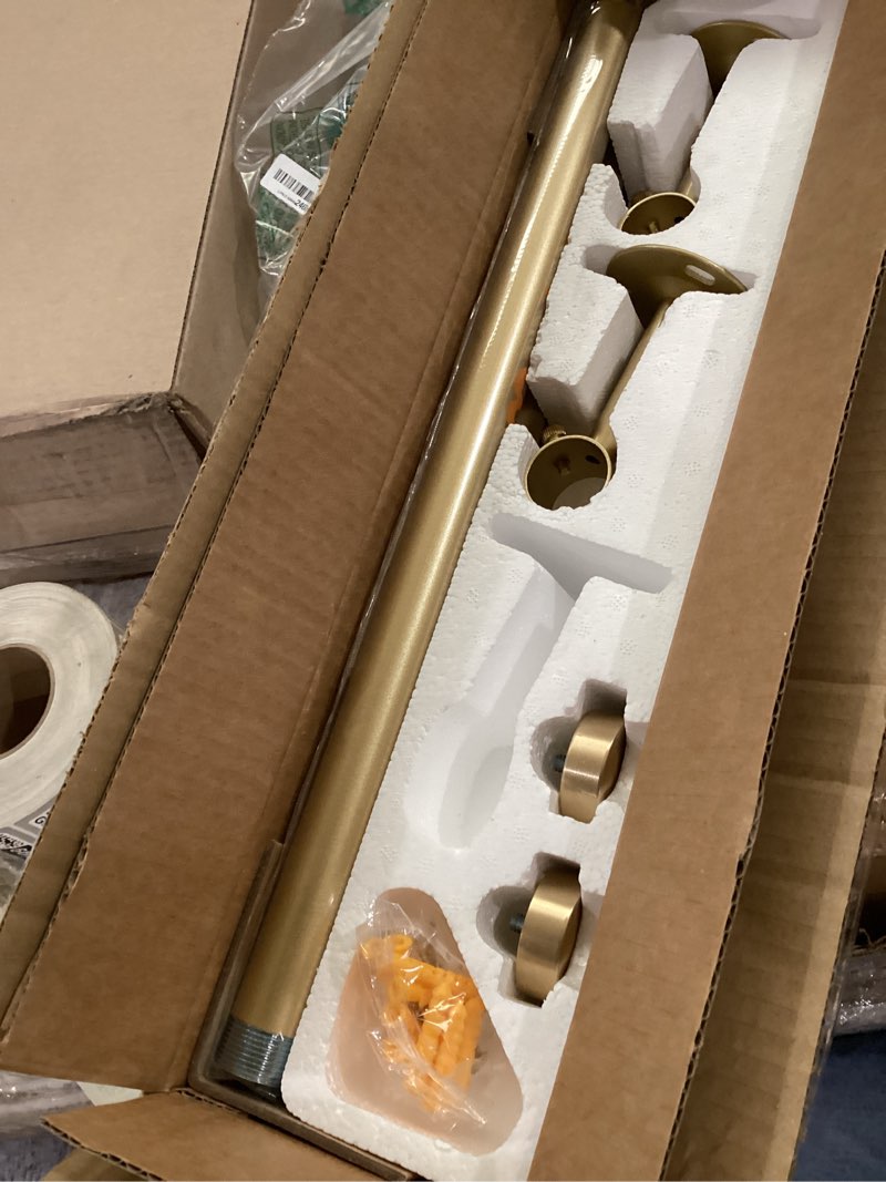 Condition photo showing As Is for yafex 2 pack heavy duty curtain rods 32-60 inch, 1 inch adjustable gold curtain rod for windows, short window treatment rods set with aluminium finials, modern design 32" to 60" - 2pack gold