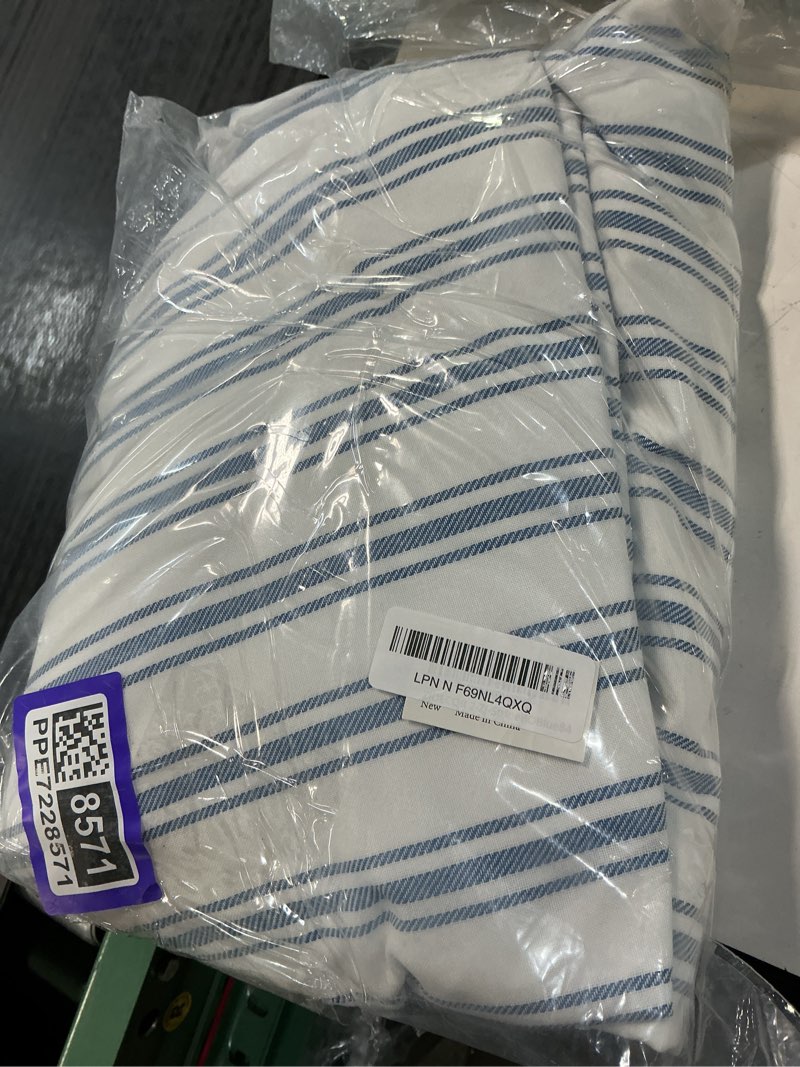 Condition photo showing New/Like New for zjdecor blue striped blackout curtains 84 inches length,ticking stripe on white cotton blended light filtering fabric with white liner,modern bedroom window treatment,back tab rod pocket,55" wx84 lx2 55"w x 84"l (pack of 2) blue/white