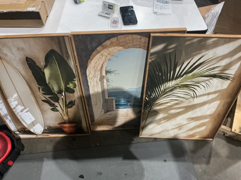 Condition photo showing Good Condition for island luxe wall art set neutral coastal decor surfboard shadow
