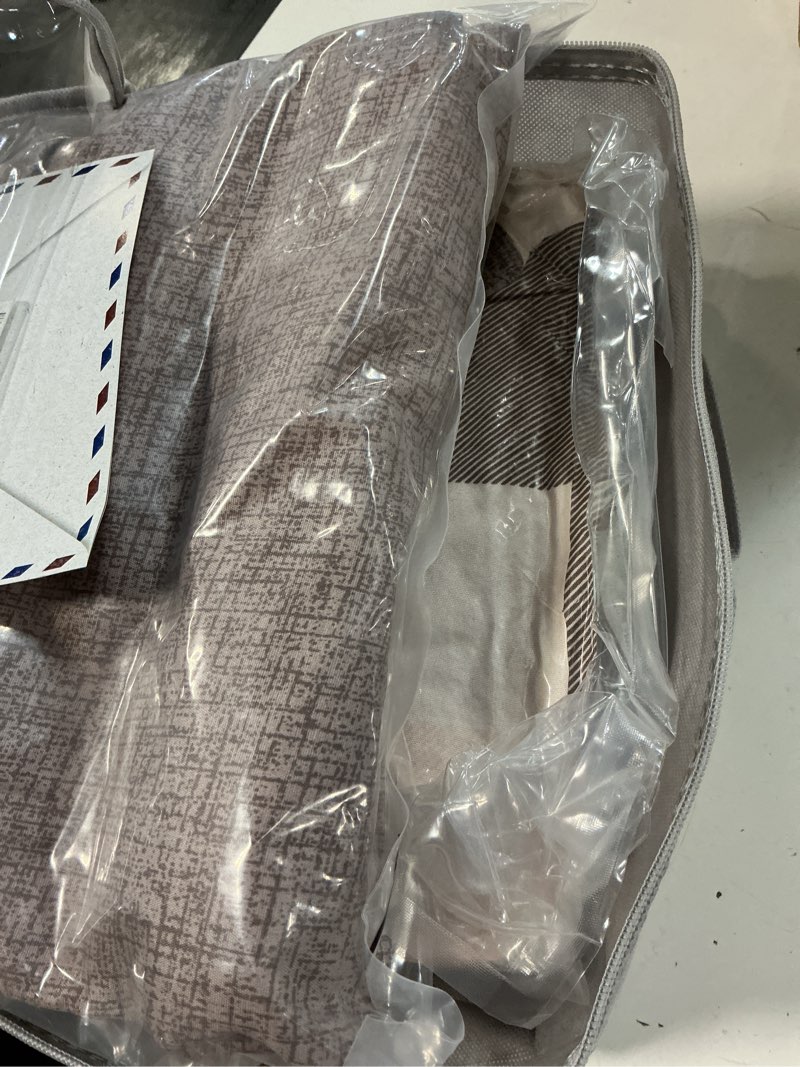Condition photo showing New/Like New for aikasy bed in a bag 7 piece queen size, brown plaid design soft microfiber reversible bed comforter set for all season (1 comforter, 2 pillow shams, 1 flat sheet, 1 fitted sheet, 2 pillowcases) brown queen-7 pieces