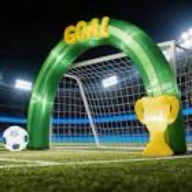 14ft giant soccer inflatable arch 2026 world soccer blow up decorations with trophy & built-in 7 led