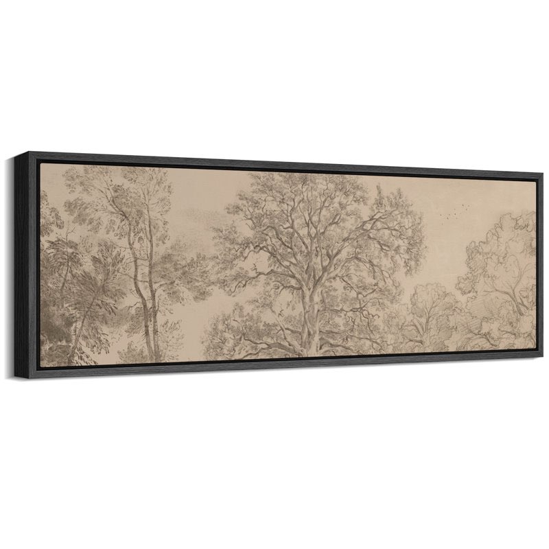 rustic countryside vintage landscape sketch tree and landscape pattern modern art extra large artwork print wall art ( 60x31cm) 