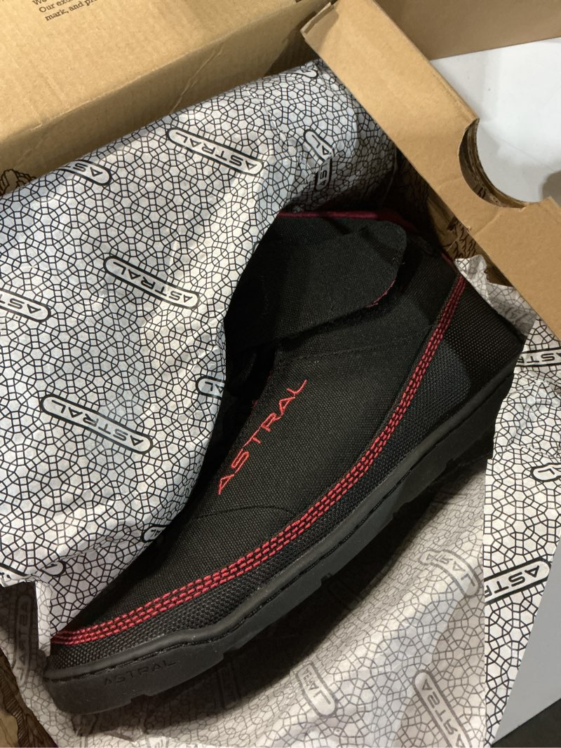 Condition photo showing New/Like New for astral hiyak water shoes - men's & women's insulated, quick-drying, durable water bootie for kayaking, hiking, & boating 9 women/8 men black/black