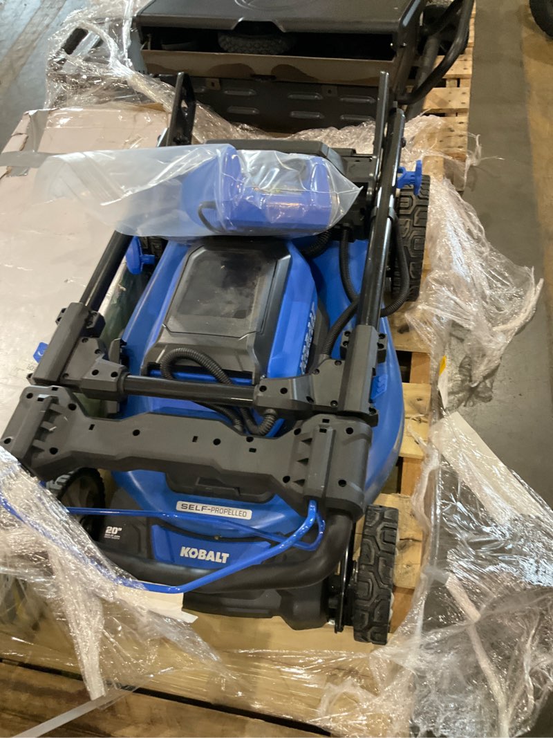 Condition photo showing As Is for kobalt self propelled electric mower