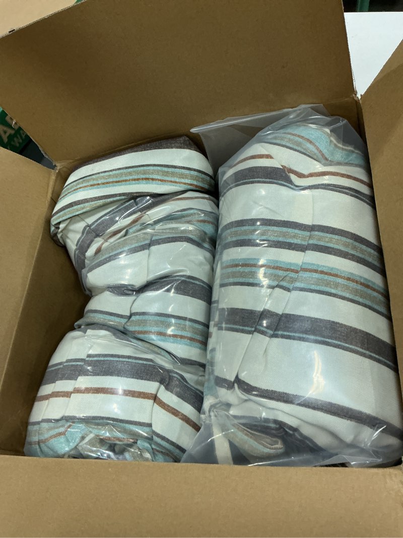 Condition photo showing Good Condition for patio wicker chair cushions, all weather outdoor tufted chair pads pack of 2, 19 x 19 x 4 inch u-shaped seat cushions of garden furniture decoration, stripe onyx 19x19x4(round back) stripe onyx
