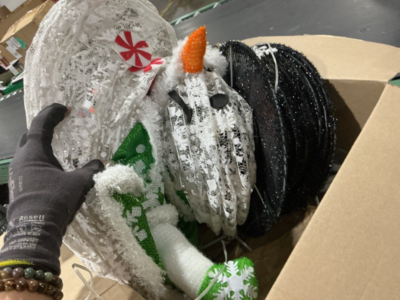 Condition photo showing As Is for best choice products 3ft lighted pop-up snowman, large white outdoor christmas holiday decoration w/ 100 led lights, hat, scarf, multicolored lights