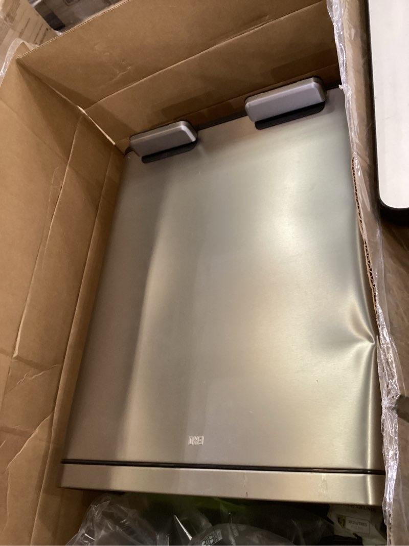 Condition photo showing As Is for EKO Edison Dual Trash Can for Recycling and Trash, 8+8 Gallons Kitchen Garbage Can with Dual Removable Inner Liners, Independent Lids and Pedals, Matte Stainless Steel 30L+30L (Premium SS Lid)