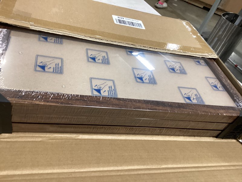 Condition photo showing Good Condition for dark brown 12x16 frame set of 3 - rustic woodgrain 12 x 16 poster frame with plexiglass for wall gallery display, 12x36 picture frame for puzzles, artwork, photos and posters - ideal christmas day 12x16 in brown