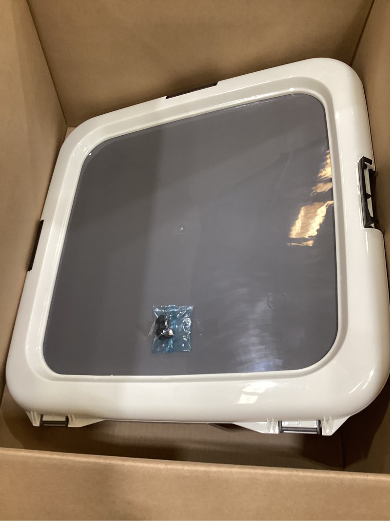 Condition photo showing Good Condition for iris usa pee pad holder - for regular sized dog and puppy pee pads, secured latches, non-skid feet, high polish finish for easy cleaning, leak protection, fits 22"x22" pad or larger, square, dark gray 22" x 22" dark gray