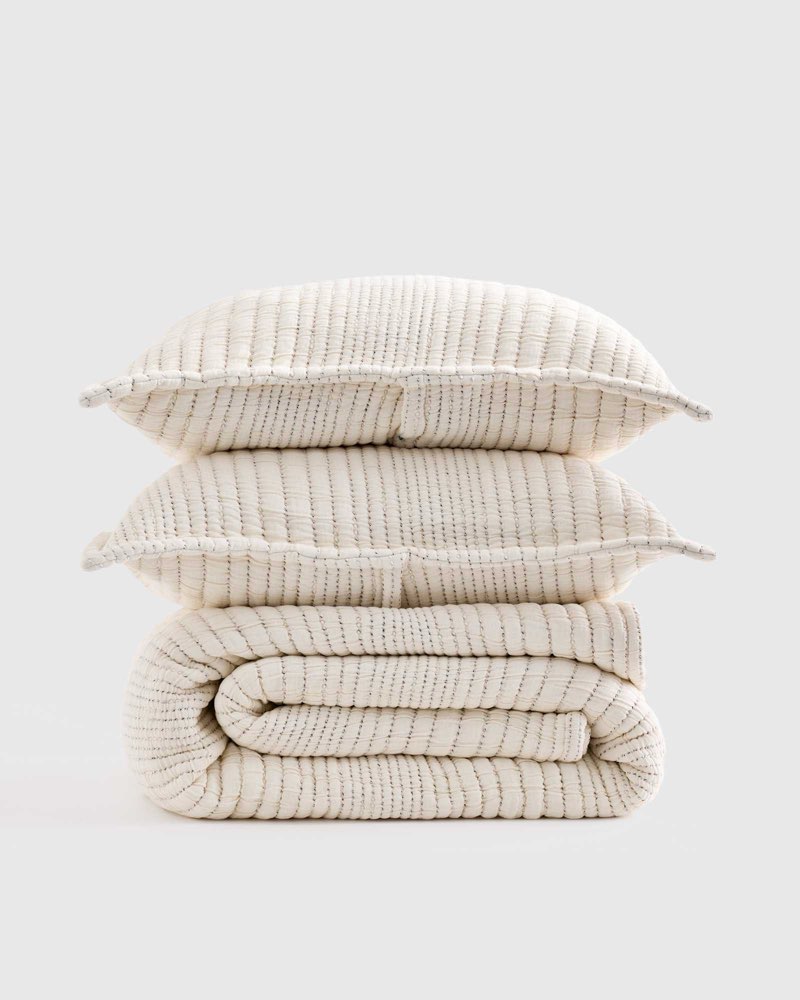 quince organic cotton channel stitch coverlet set, full/queen, undyed