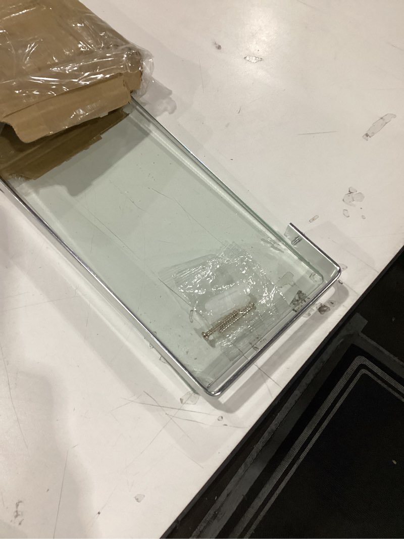Condition photo showing As Is for Bathroom Shelf Glass Shelves 23-Inch Floating Tempered Glass Shelf Rectangular Aluminum Wall Mounted Silver Polished Shelves for Kitchen Organizers