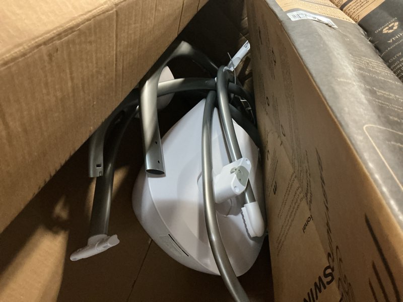 Condition photo showing As Is for momcozy cocosway baby swing for infants to toddler, 3d-motion electric baby swing with 6 motions & 4-speeds, remote control, infant swing with 8 preset lullabies for baby boy girl up to 20 lbs, haze
