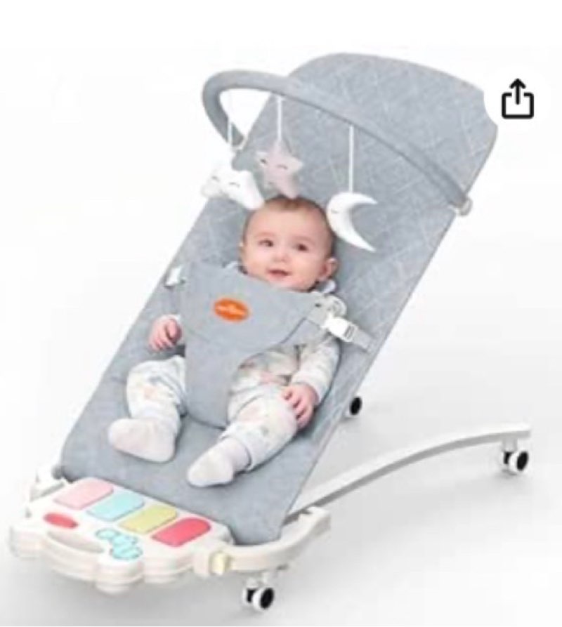 Gryvoth Portable Baby Bouncer Seat 0-18 Months,Detachable Piano & Hanging Toys,3-Level Recline (Rock