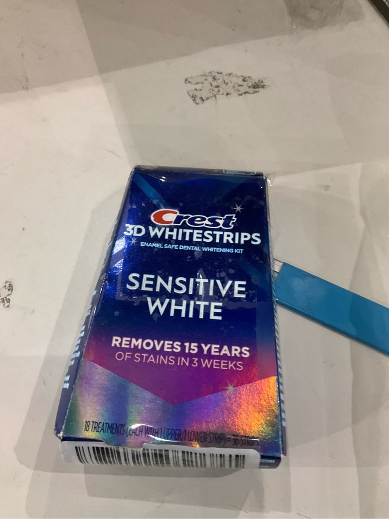 Condition photo showing As Is for Crest 3D Whitestrips Sensitive At-Home Teeth Whitening Kit, 18 Treatments, Gently Removes 15 Years of Stains, Crest Whitestrips, Teeth Whitening Kit