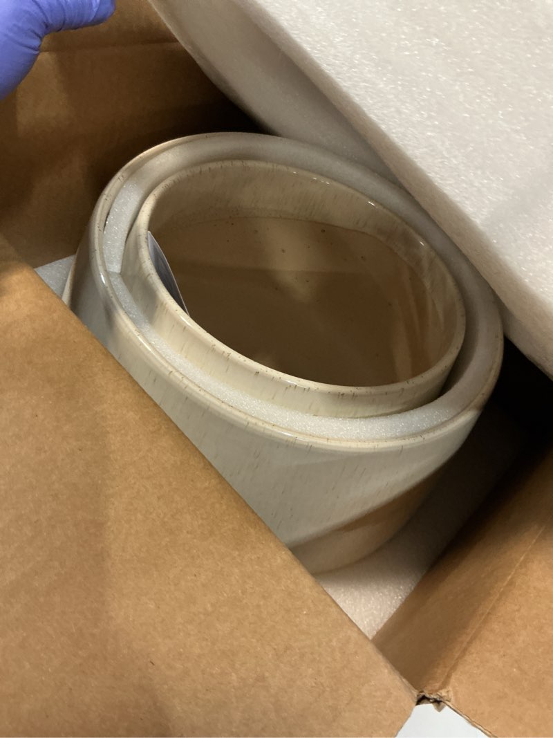 Condition photo showing Good Condition for LE TAUCI Ceramic Plant Pots, Set of 2, 10 + 12 Inch Plant Pot, Elegant Planters for Indoor Plants, Sturdy Planter with Drainage Hole and Saucers, Perfect for Home Decor, Reactive Glaze Beige