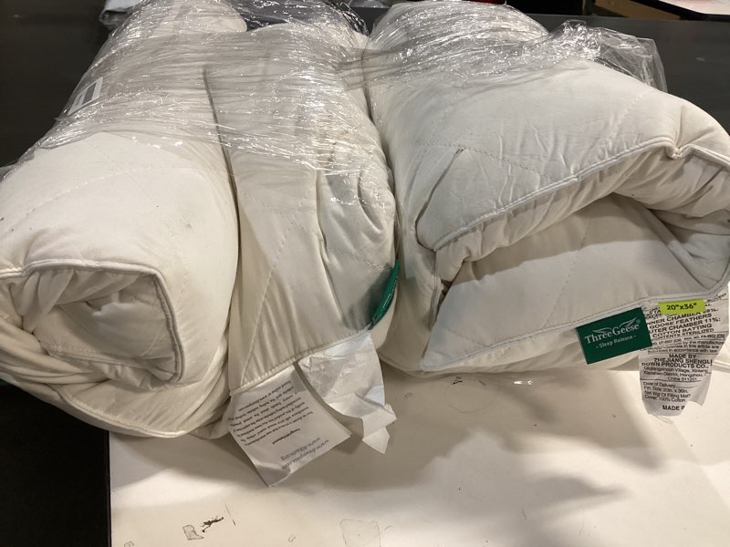 Condition photo showing As Is for Three Geese White Goose Feather & Cotton Pillows King Size Set of 2 - Soft 600 Thread Count 100% Cotton, Medium Firm,Soft Support,White Solid King (Pack of 2) White