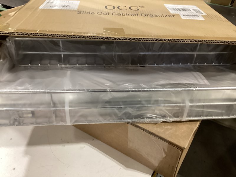 Condition photo showing Good Condition for OCG Under Sink Cabinet Organizer Two Tier Pull Out Shelf (14.75W x 21D), Under Sink Sliding Shelf for Kitchen Bathroom Cabinet 2 Tier Chrome 14.75"W x 21"D