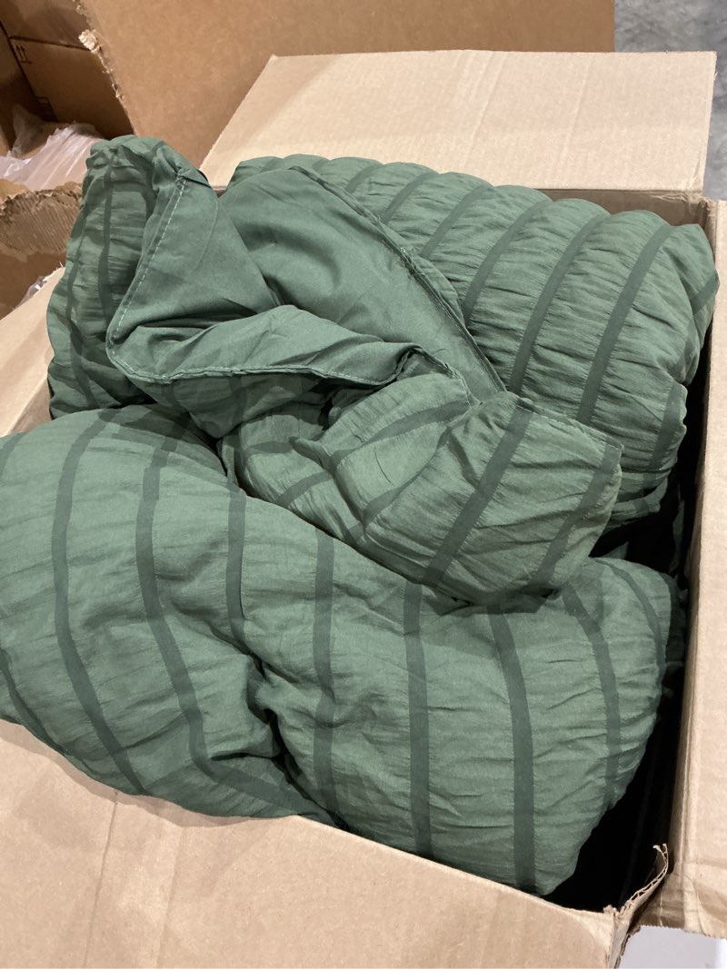 Condition photo showing As Is for incomplete cozylux full size comforter sets with sheets 7 pieces, olive green seersucker bed in a bag textured luxury soft bedding sets with down alternative comforter, sheets, pillowcases & shams for all season olive green full