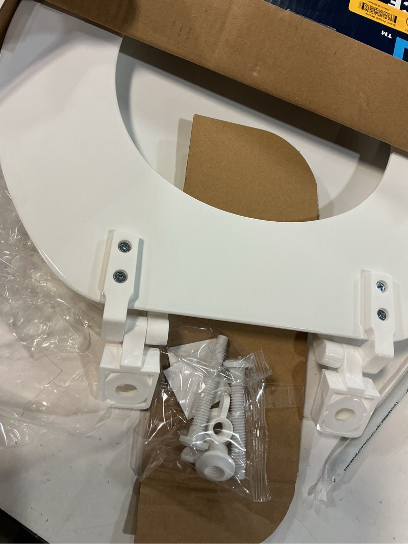 Condition photo showing As Is for project source wood white round toilet seat