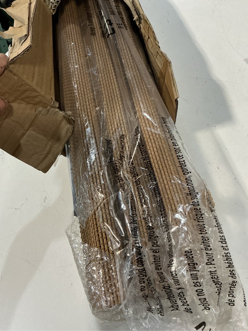 Condition photo showing Good Condition for unishades no drill cordless bamboo roman shades, light filtering woven natural bamboo window covering, easy install roman style shade, for window size 33" w × 64" h - carbonized ?thin bamboo strips?carbonized 33" w × 64" h