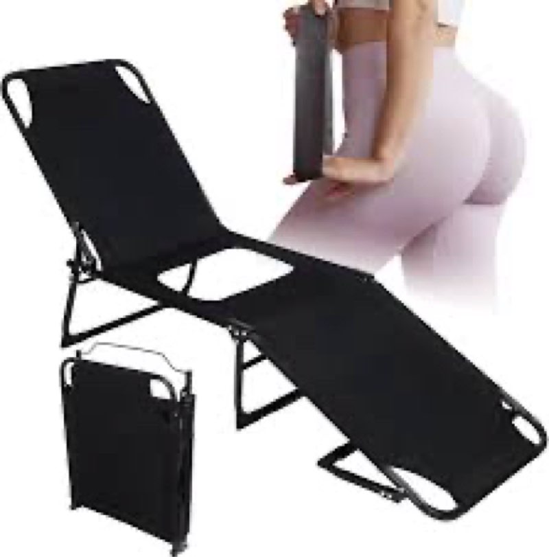 Cinnvoice Black Foldable BBL Chair with Hole Position Lawn Chair for BBL Lounge After Surgery Recove
