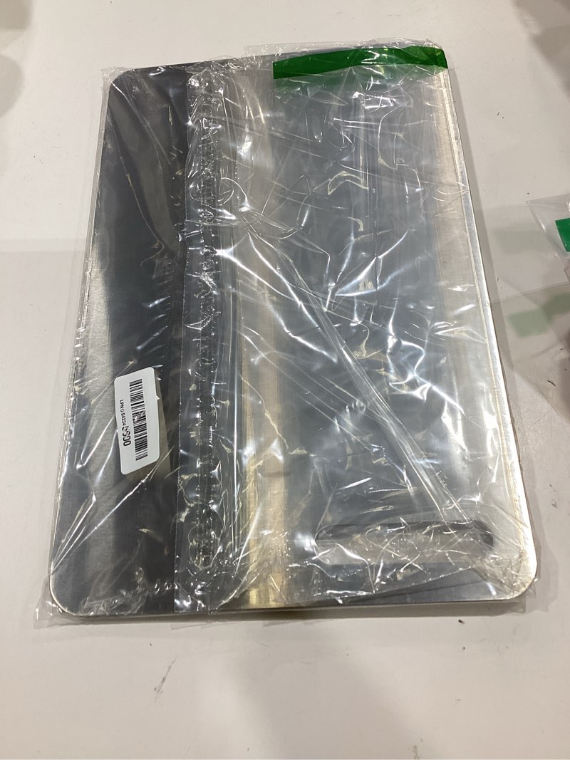 Condition photo showing New/Like New for titanium cutting boards set of 3, 100% pure titanium kitchen cutting board, double-sided non-toxic cutting board, ideal for slicing and dicing meats, features handle, dishwasher safe silver 16"l*10"w(s+m+l)