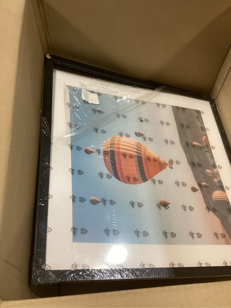Condition photo showing As Is for jcjmy 22x22 picture frame black with 18x18 mat, display photo 18x18 with mat or 22 x 22 without mat, wall hanging large 22x22 poster frame with shatter resistant plexiglass, black black 22x22 inch