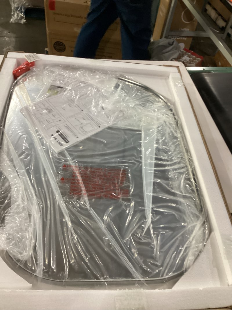 Condition photo showing As Is for ANDY STAR 22"x30" Chrome Bathroom Mirror, Irregular Wall Mirror in Stainless Steel Metal Frame, Modern Polished Chrome Finish with Curved Edge Design, Wall-Mount Vertically or Horizontally Polished Chrome 30"L x 22"W