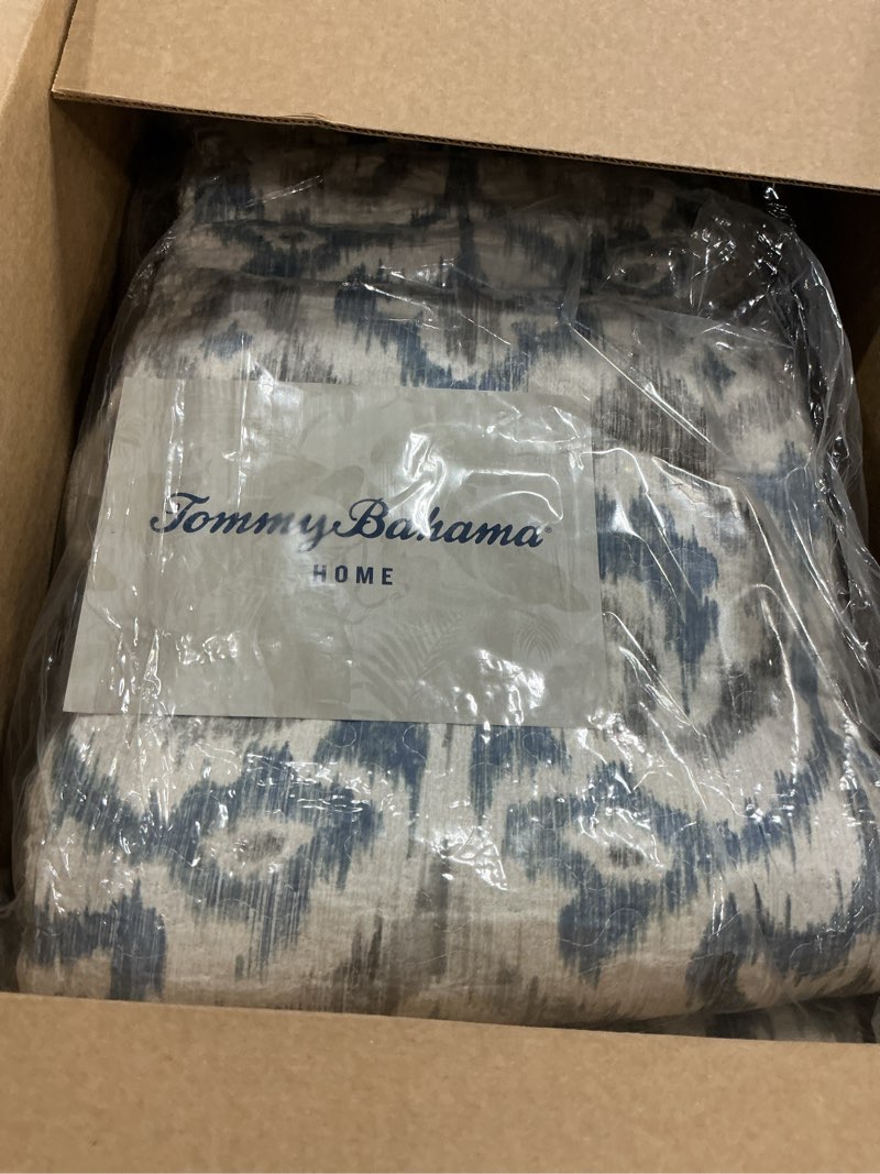 Condition photo showing New/Like New for tommy bahama - king quilt set, soft & reversible woven bedding with matching pillowcases, medium weight for year round comfort, 3 piece bed set (cape verde smoke)