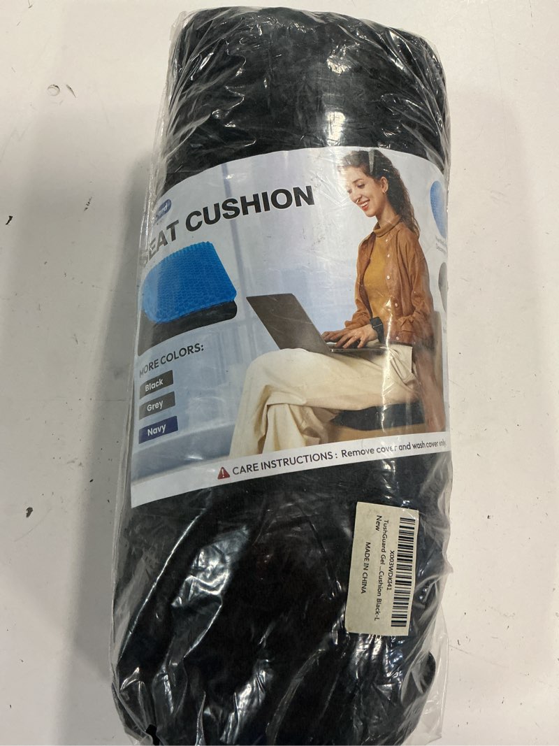 Condition photo showing New/Like New for tushguard gel seat cushion for long sitting, breathable thick patent design | enlarged cooling chair pad for office chair, wheelchair, desk chair, supportive car cushion (standard, black+blue)