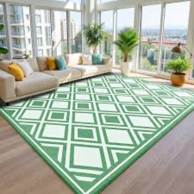 Runner Rug 5’x7’, Washable Checkered Rugs Non Slip, Modern Geometric Indoor Carpet Low Pile for Bedroom Kitchen Entryway Hallways, green and White