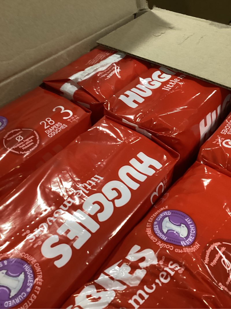 Condition photo showing Good Condition for Huggies Size 3 Diapers, Little Movers Baby Diapers, Size 3 (16-28 lbs), 168 Count (6 Packs of 28), Packaging May Vary