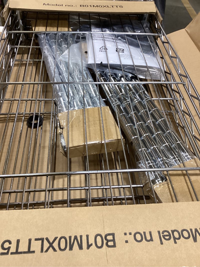 Condition photo showing Good Condition for Amazon Basics 3-Shelf Adjustable Heavy Duty Steel Wire Rack Storage Shelving Organizer for Kitchen, Garage, 23.2" L x 13.4" W x 30" H, Chrome 3-Shelf Narrow Chrome